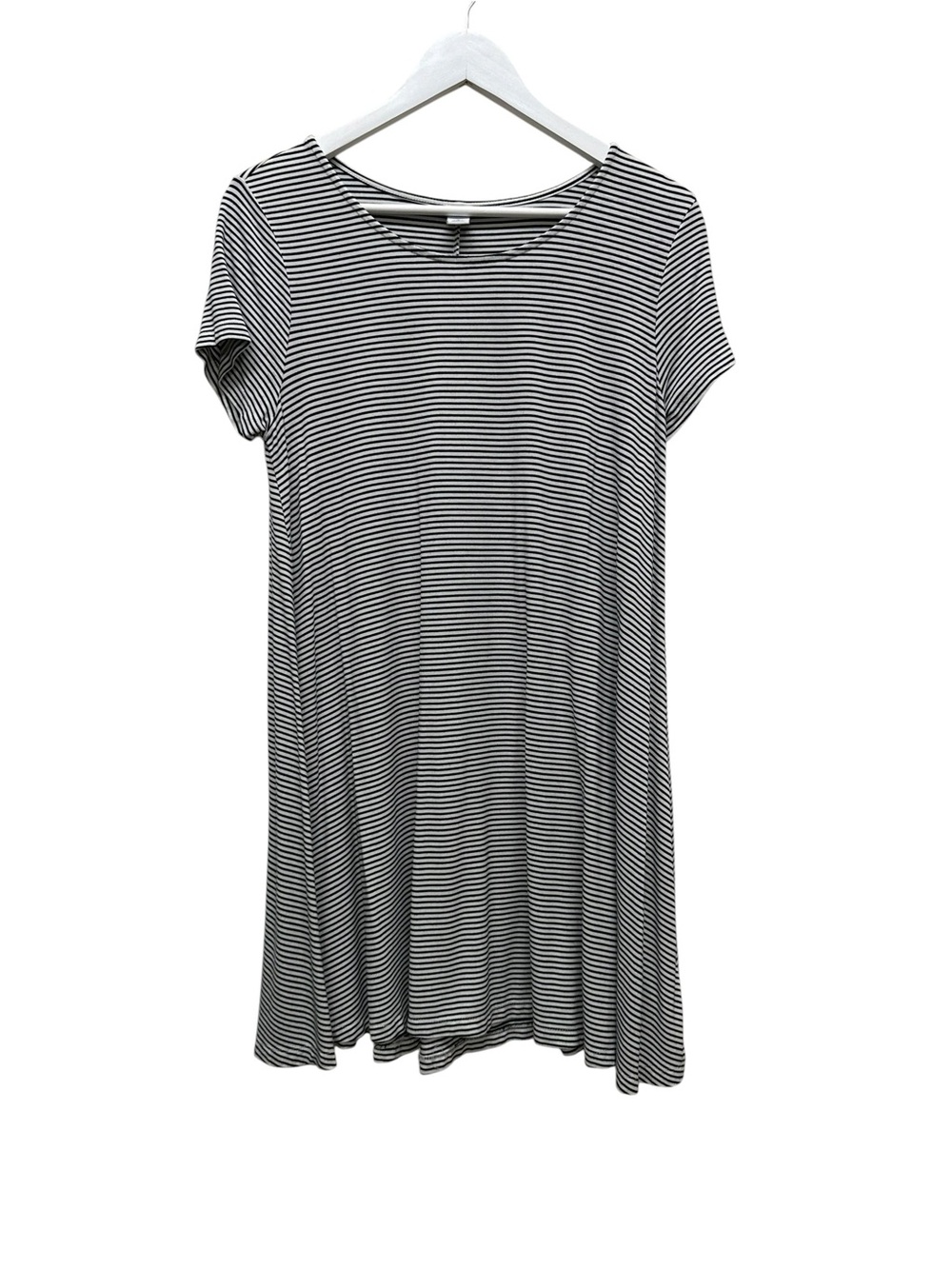 Old Navy M Petite Black White Striped Short Sleeve T-Shirt Swing Dress Midi